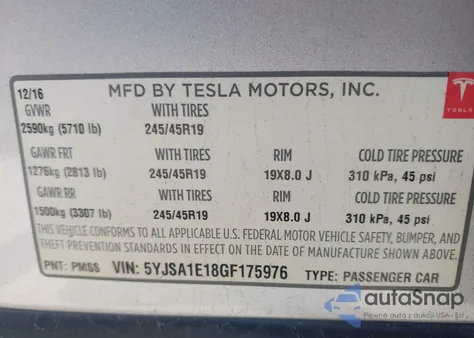 2016 Tesla Model S from USA, damaged, VIN 5YJSA1E18GF175976